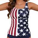Zando Tankini Swimsuits for Women 2025 Ribbed Ruched Bathing Suit Top with High Waisted Bottom Two Piece Slimming Swimsuit (4-6, American Flag Swimsuit)
