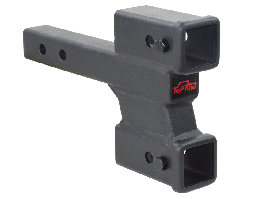 TOPTOW Trailer Dual Hitch Extender Adapter with 2 & 4-inch Riser/Drop, 2" Receiver, 2-inch Solid Shank, 10000lbs Capacity