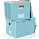 2 Pack File Storage Organizer - Portable Filing Box with Lid, Fits Letter/Legal File Folders, Light-blue