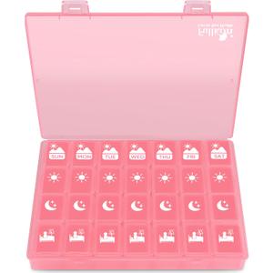 Extra Large Weekly Pill Organizer 4 Times a Day, Fullicon XXL Large Pill Box, 7 Day Medicine Organizer, Black Pill case for Vitamin/Fish Oil/Supplements