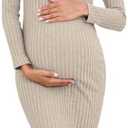 LAHILO Long Sleeve Maternity Sweater Dress for Fall Winter, Knit Ribbed Maternity Bodycon Dress L