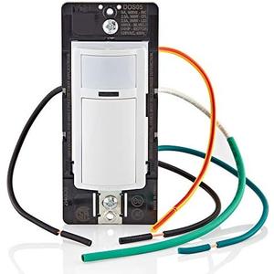 Leviton Motion Sensor Light Switch, Motion Activated, Auto-On/Auto-Off or Manual-On, 5A, No Neutral Wire Required, Single Pole or 3-Way, DOS05-1LZ, White/Ivory/Light Almond
