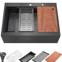 30 Black Drop In Kitchen Farmhouse Sink, Luckyhorse 16 Gauge Nano Black Stainless Steel 30x22x10 Inches Drop in Topmount Workstation Kitchen Farmhouse Sink With Apron Front LH009S