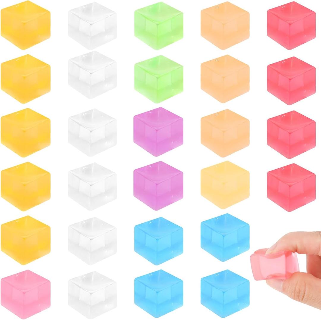 28 Pcs Stress Balls Fidget Toys, Ice Cube Sensory Squishy Fidget Toys Square Squeeze Balls for Kids Adults Anxiety Stress Relief, Classroom Prizes, Birthday Gifts Party Favors
