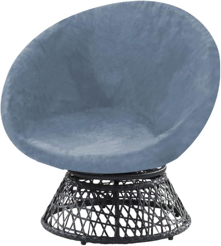 PrinceDeco Velvet Round Saucer Chair Cover (Slipcover Only) High Stretch Papasan Chair Cushion Cover Removable Furniture Protector for Living Room Washable,Fits 29-37 inch, Medium, Stone Blue