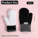 3 x Kids Double Layer Warm Knit Mittens, Girls Boys Winter Outdoor Lined Gloves Cute Full Finger Children Knit Gloves for 4-8 Years (Black)