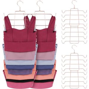 ZEDODIER Tank Top Hanger, 4 Pack Space Saving Bra Hangers, Non-Slip Hanging Sport Bras Holder, Closet Organizers and Storage for Camisoles Tank Tops Bras Ties Swimsuits Strappy Dress, Rose Gold
