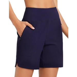 baleaf Women's 3"/5"/ 7" High Waisted Swim Board Shorts Quick Dry Swimsuits Bottoms Trunks with Pockets (Blue) 3XL 