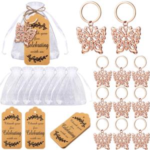 Butterfly Keychain Party Favors Butterfly Keyring for Guest Baptism Party Favor Metal Crystal Animal Keychain Souvenirs Thank You Tags for Baby Shower Wedding Birthday Gift(Rose Gold,20 Set)