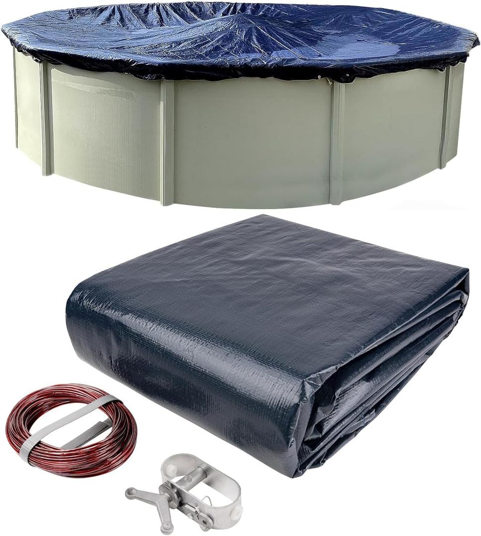 24 ft. Round Pool Winter Cover for Above Ground Pools, Cold and UV Resistant, Weatherproof and Durable, Winch & Cable Included