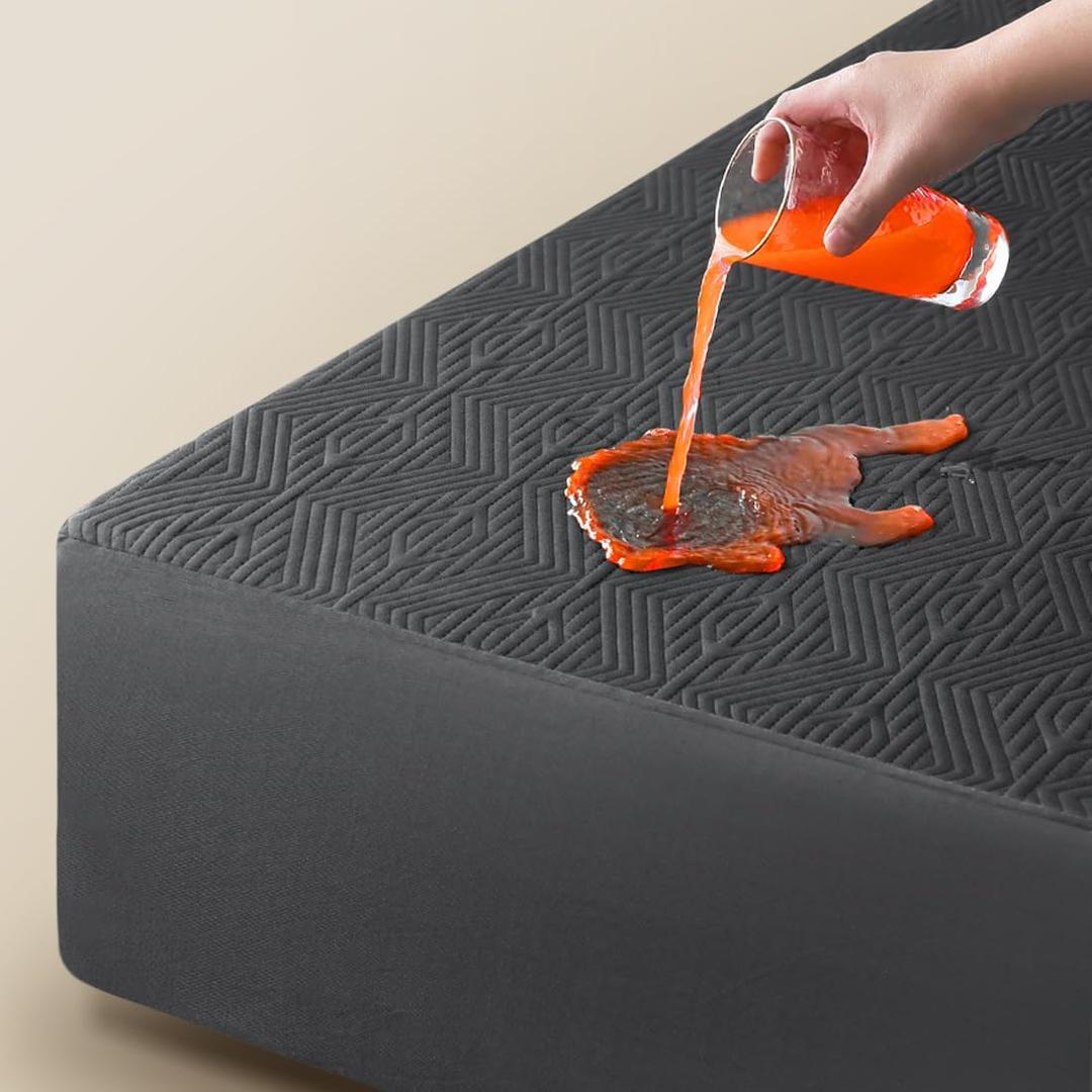 Black Premium Jacquard 100% Waterproof Queen Mattress Protector, Noiseless, Anti - Slip, Breathable Bed Cover, Rayon from Bambo, Quilted, Mattress Pad Sheet, Deep Pocket 8"-21"