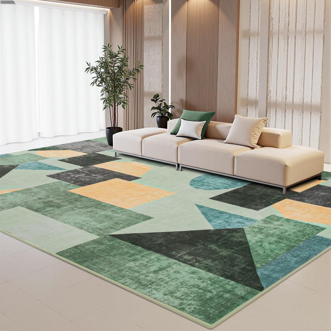 Modern Area Rug 5x7,Ombre Low Pile Rugs,Non-Slip Non-Shedding Bedroom Rug,Indoor Geometric Carpet for Bedroom Kitchen Dining Room Office Home Decor5x7 Green