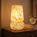 9.8 Inch Mushroom Table Lamp, UL Listed Dimmable Small Desk Bedside Lamp with Woven Beige Cord, Handcrafted Pattern, Murano Home Decor for Bedroom, Living Room, Entryway, Cream Gold, No Bulb Included
