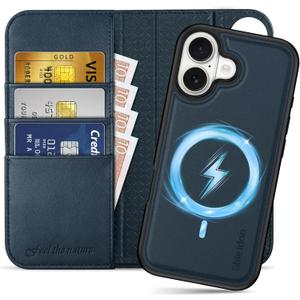 SHIELDON 2-in-1 Wallet Case for iPhone 17 6.3-inch 5G 2025 | Genuine Leather | Detachable | Flip Magnetic Closure | Wireless Charging | RFID Blocking Card Slot | Shock Absorbing Cover | Navy Blue