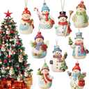 Menkxi 27 Pcs Snowman Decorations 2D Wooden Christmas Ornaments Set Snowman Figurines Decorations with 11.8 Inch Ropes for Christmas Tree Decorative Hanging Ornaments