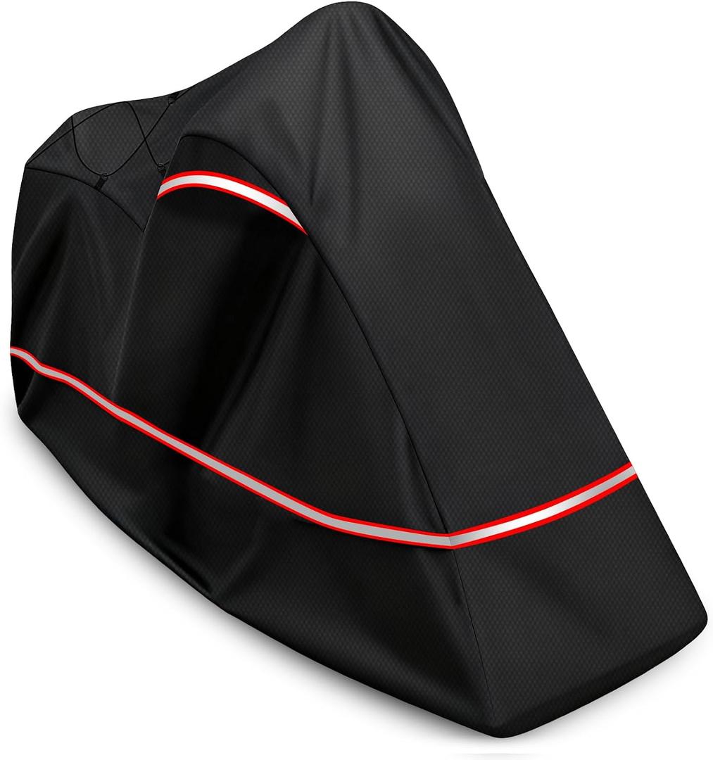 Full Enclosed Motorcycle Cover - Waterproof for Outdoor & Indoor Storage,600D Heavy Duty with Reflective Strips,Fits Scooters & Touring Motorcycles up to Length 108" x 45" x 59" Black