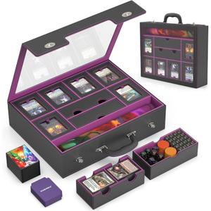 Kabinka MTG Commander Deck Box, Modular 9-in-1 TCG Card Storage Box with Dice Tray & Sideboard Box, 6-Deck Capacity Card Case, Includes 6 Magnetic Card Holders/100CT Card Sleeves/Playmat, Purple