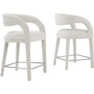 Modway EEI-6565-IVO-SLV Pinnacle Boucle Upholstered Counter Stool Set of Two, Ivory Silver