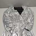 SEMATOMALA Women's Sequin Party Clubwear Romper Shiny Wrap V Neck Shorts Jumpsuit Deep V Neck Long Sleeve Disco Dance Outfits SI-Small, Silver