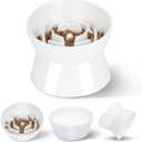F FD Hub Tilted Raised Slow Feeder Bowl for Cats and Small & Medium Dogs, Raised Design Improves Posture, Spiral Inner Shape Prevents Fast Eating, Dishwasher Safe, 10 oz (White, L-Cats)