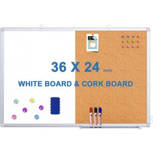 Magnetic White Board and Cork Board Combo, 36 X 24 inches Whiteboard Bulletin Combination Board, Wall Mounted Dry Erase Message Board for Home, School and Office
