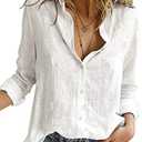 Astylish Womens V Neck Roll up Sleeve Button Down Blouses Tops(no size)