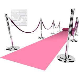 Pink Carpet Runner for Party, 2.6X15ft, 130GSM Felt Non-Woven with Double-Sided No Traces Adhesive Sticke, Aisle Runner for Wedding, Movie Theme Party Decos, Pink Runway Rug for Prom