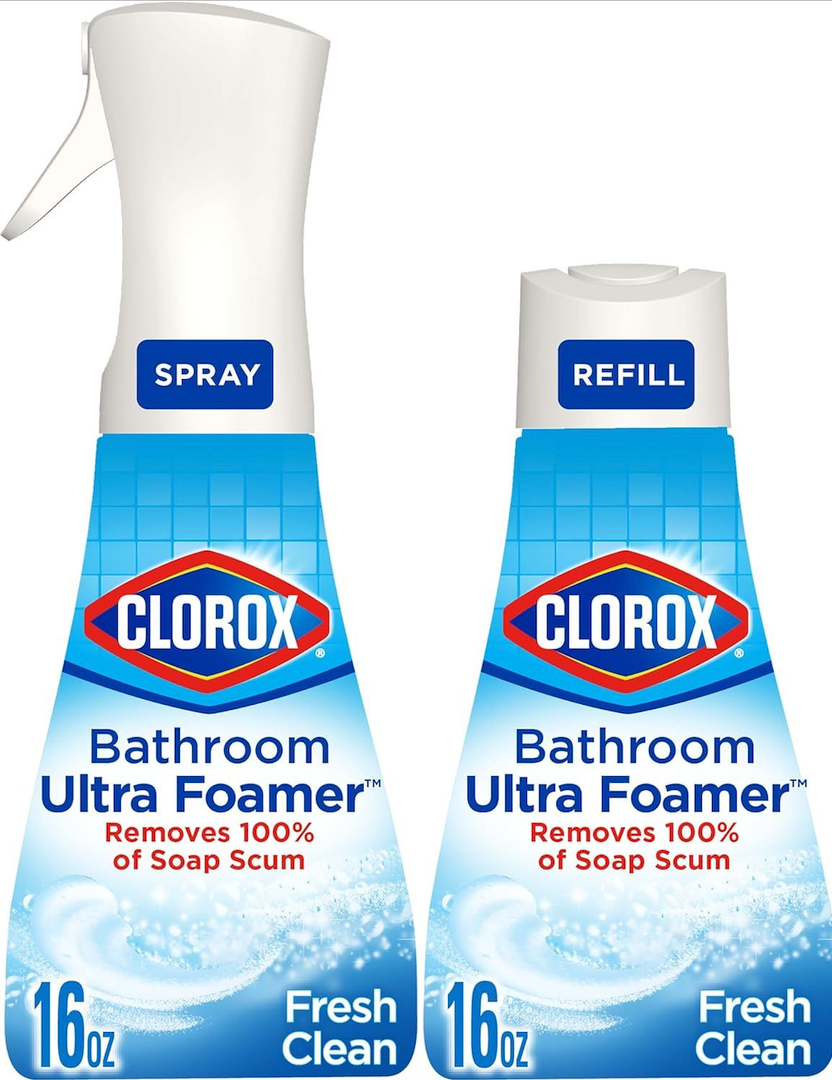 Clorox Bathroom Ultra Foamer, Household Essentials, Fresh Clean, 1 Spray and 1 Refill, 16 Fl Oz Each (Package May Vary)