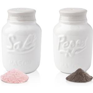 Comfify Mason Jar Salt & Pepper Shakers  Aqua White Ceramic  Rustic Shabby Chic Kitchen Decor (Small)