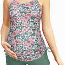 Maacie Maternity Athletic Tankini Swimsuits Two Piece Floral Print Ruched Tops with Shorts, Medium