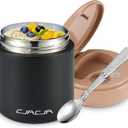 Insulated Food Jar for Kids - 15.2 Oz, Thermo for Hot Food, Soup Thermo, Insulated Food Container, Termos Para Comida Caliente, Width Mouth Stainless Steel Lunch Box with Spoon, Black