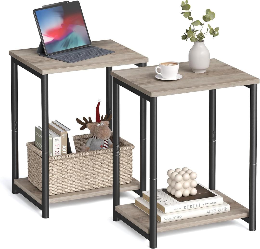 VASAGLE Side Tables Set of 2, Small End Table, Nightstand for Living Room, Bedroom, Office, Bathroom, Greige and Black  VASAGLE Side Tables Set of 2, Small End Table, Nightstand for Living Room, Bedroom, Office, Bathroom, Greige and Black