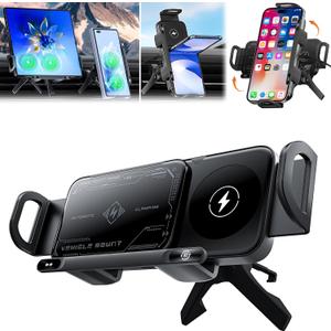 High Intelligent 2 in 1 Auto Rotating Car Charger Cell Phone/Pad Holder, One-Touch Rotatable Car Vent Mount for Smartphone/Pad/Foldable Phone (Black)