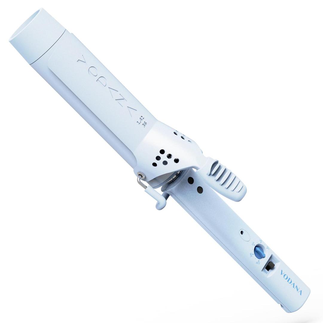 VODANA Professional GlamWave Ceramic Curling Iron, Long-Lasting Natural Curls, Instant Heat, Hair Curler, Curling Wand, (1.4 inch, Creamy Blue)