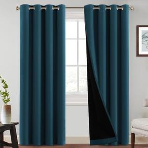 PrinceDeco 100% Blackout Curtains with Black Liner Backing Privacy Protection & Noise Reducing Black Lined Insulated Window Treatment Curtains,52 inches Wide x 84 inches Long, Set of 2, Deep Teal PrinceDeco 100% Blackout Curtains with Black Liner Backing Privacy Protection & Noise Reducing Black Lined Insulated Window Treatment Curtains,52 inches Wide x 84 inches Long, Set of 2, Deep Teal