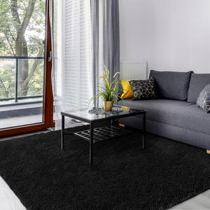 Area Rugs for Bedroom Living Room, 3x5 ft Solid Fluffy Shaggy Rug, Small Washable Non-Slip Soft Throw Carpet for Kids Nursery and Home Decor, Black