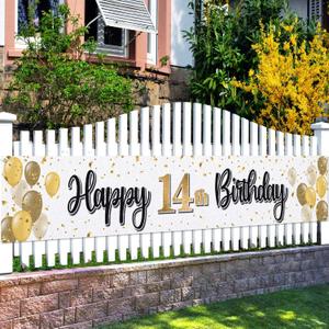 Happy 14th Birthday Decorations,14th Gold Balloon Large Birthday Hanging Banner Sign,Cheers to Fourteen Years Old Bday Party Supplies.