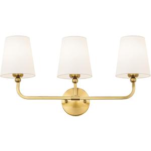 Bathroom Light Fixtures, Brushed Gold Vanity Lights with Flared White Fabric Shade, 3 Light Wall Sconce, Modern Sconces Wall Lighting for Hallway Bedroom, VL837-BG-3