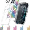 Meifigno Clear Case Designed for iPhone 16 Pro, Anti-Yellowing, Compatible with MagSafe, [2 Screen Protectors, 1 Privacy Screen, 1 Camera Screen Protector, 5 Glitter Cards] Mobile Phone Case,