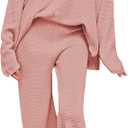 Pink Queen Women's 2 Piece Fall Outfit Lounge Set Long Sleeve Button Pullover Sweater Matching Wide Leg Pants Knit Sweatsuit (X-Large)