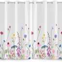 Renaiss Wild Flowers Decorative Window Curtains Grey White Spring Garden Window Treatments Pink Purple Blue White Floral Blackout Drapes for Bedroom Game Living Room Decoration 53x84 Inches 1 Pc