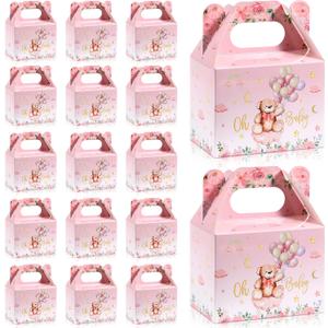 Spakon 36 Pieces Bear Baby Shower Boxes Favor Treat Boxes Cute Paper Candy Cookies Decorations for Baby Shower Supplies Gender Reveal Bear Themed Birthday Party Decor(Pink)
