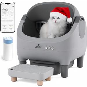 Upgraded Automatic Litter Box Self Cleaning, with Raised Step, Open Top Large Capacity for Multiple Cats, Odor Control & Safety Protection & Smart App Control & Health Monitoring & Quiet Operation