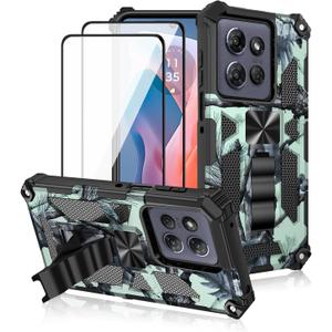 for Motorola Moto G Power 2025/ Moto G Play 2025 Case, with 2 Pack Tempered Glass Screen Protector, Military Grade, Kickstand with Magnetic Car Mount, Protective Phone Case - Light Green