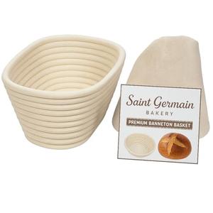 Saint Germain Bakery Premium Round Bread Banneton Basket with Liner - Perfect Brotform Proofing Basket for Making Beautiful Bread (10 inch Oval)