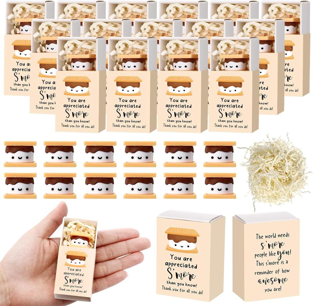 Wettarn 24 Sets S'more Appreciation Gifts Bulk Marshmallow with Box Party Favors Thank You Gift Rewards for Students Teacher Employee Nurse Coworkers Staff Team