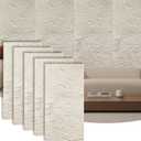 Faux Stone Wall Panels, 5-Pack 3D PU Cement-Texture Panels, Ivory