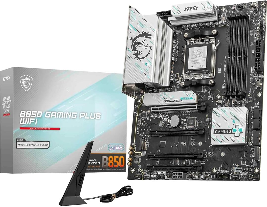 MSI B850 Gaming Plus WiFi Motherboard, ATX - Supports AMD Ryzen 9000/8000 / 7000 Processors, AM5 - DDR5 Memory Boost 8200+ MT/s (OC), PCIe 5.0 x16 & 4.0 x16, M.2 Gen5, Wi-Fi 7, 5G LAN