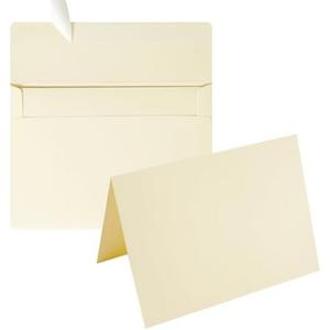 Wishop Pack Self-Adhesive Envelopes with Fold Cards for Wedding Invitations, Greeting Cards, Baby Shower, Letter Mailing (Cream Color, 5x7)