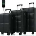 Hardshell Luggage Sets 3 Piece, Expandable Carry on Luggage with USB Port& Cup Holder, Lightweight Travel Suitcase with Spinner Wheels, TSA Lock (Black)
